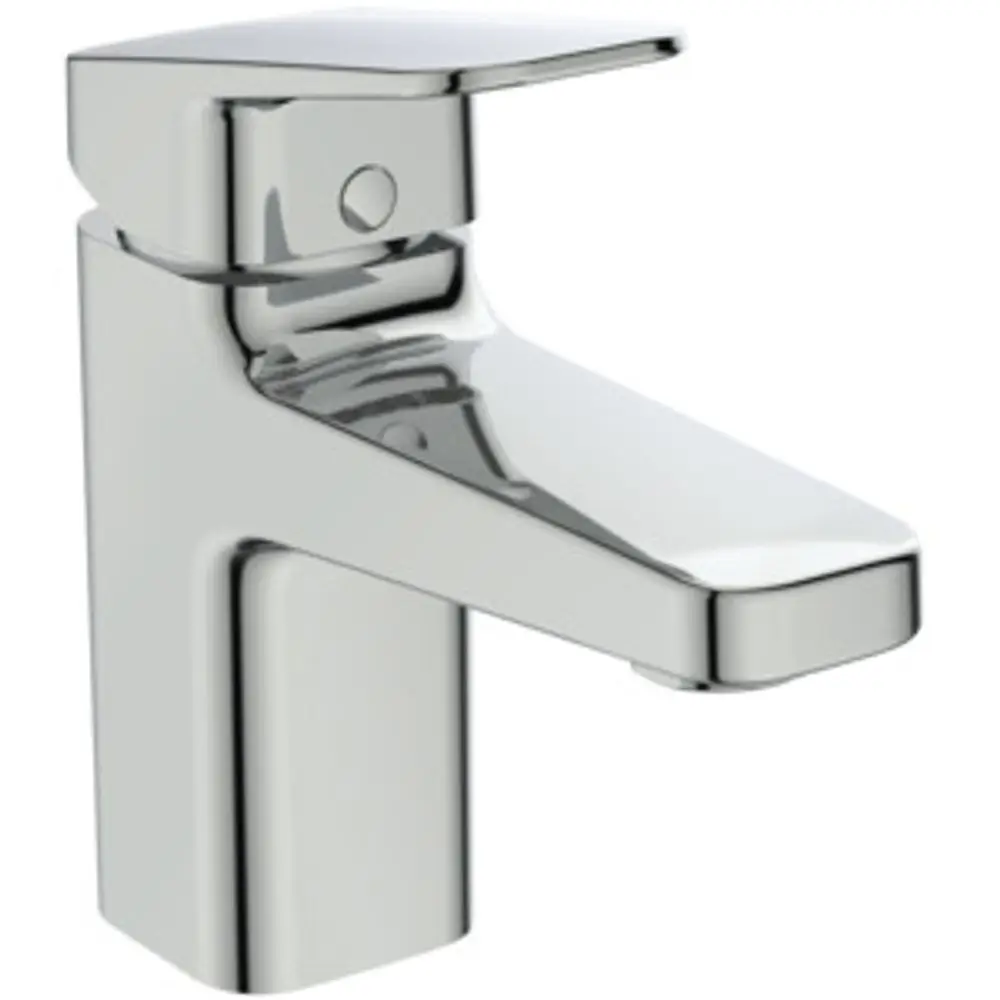 Waschtischarmatur aus chromfarbenem Material von Ideal Standard, mit flachem Hebel und klaren Linien, geeignet für moderne Waschtische.